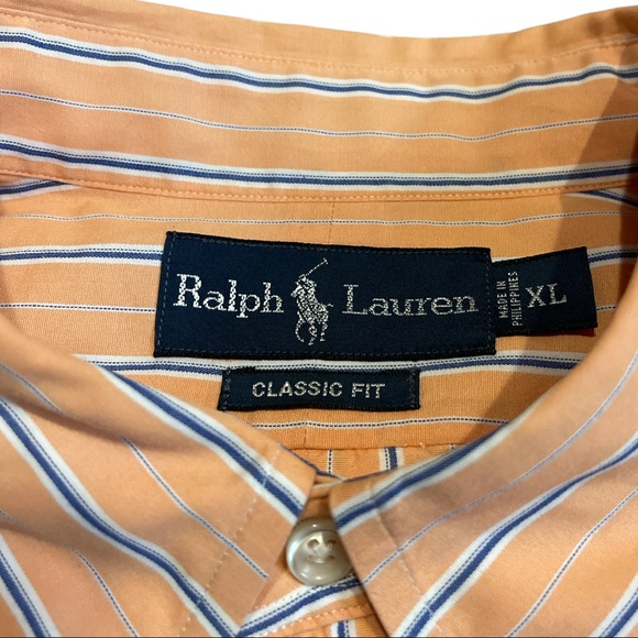 Ralph Lauren Polo Mens XL Peach Pinstripe Long Sleeve Button Down Collar Shirt - Picture 4 of 5